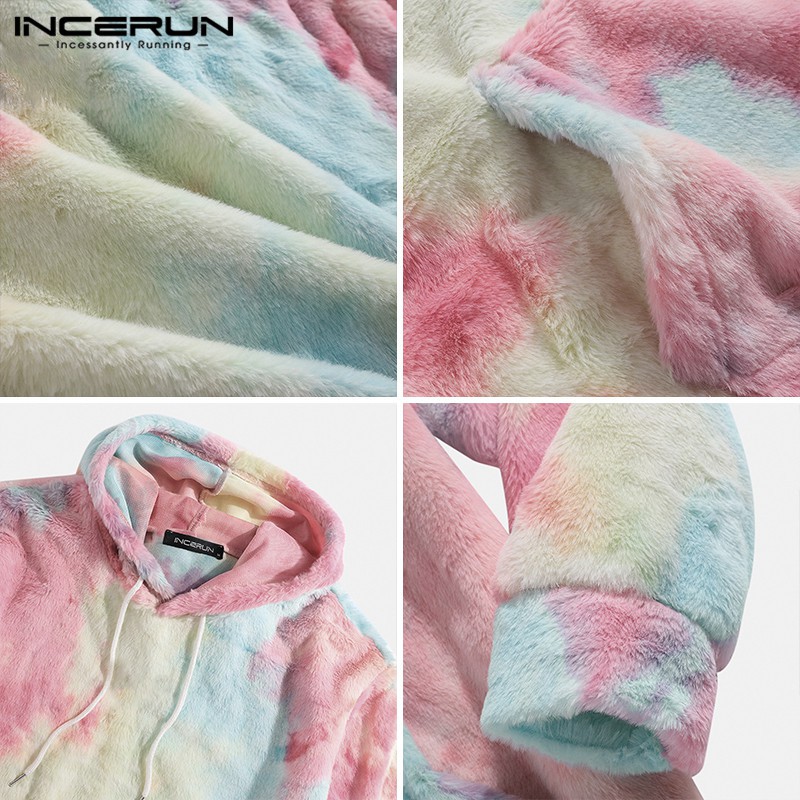 Áo hoodie INCERUN tay dài chất liệu lông nhung họa tiết nhuộm nhiều màu sắc thời trang mùa đông cho nam | BigBuy360 - bigbuy360.vn