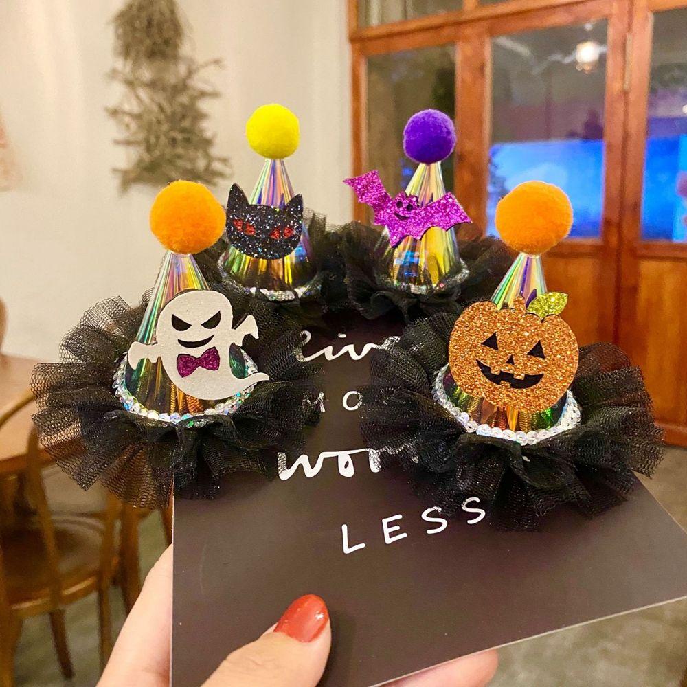 Kẹp Tóc Hình Nón Halloween Phối Ren Phát Sáng Độc Đáo