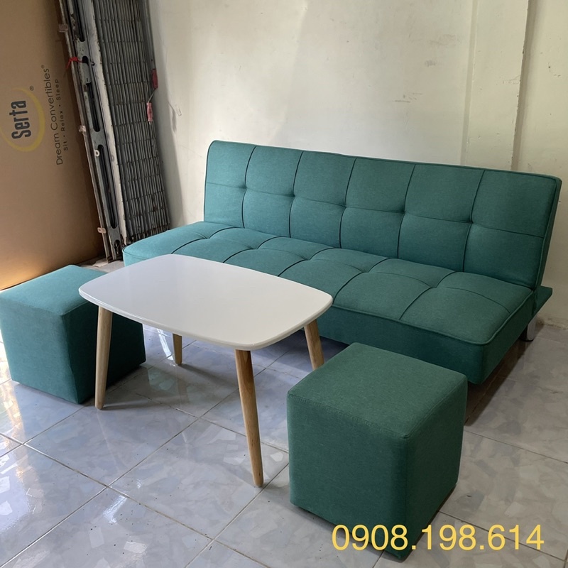 Bộ bàn ghế sofa phòng khách - Ghế giường đa năng - Sofa Bed bọc vải bố màu xanh đẹp mắt giá siêu rẻ