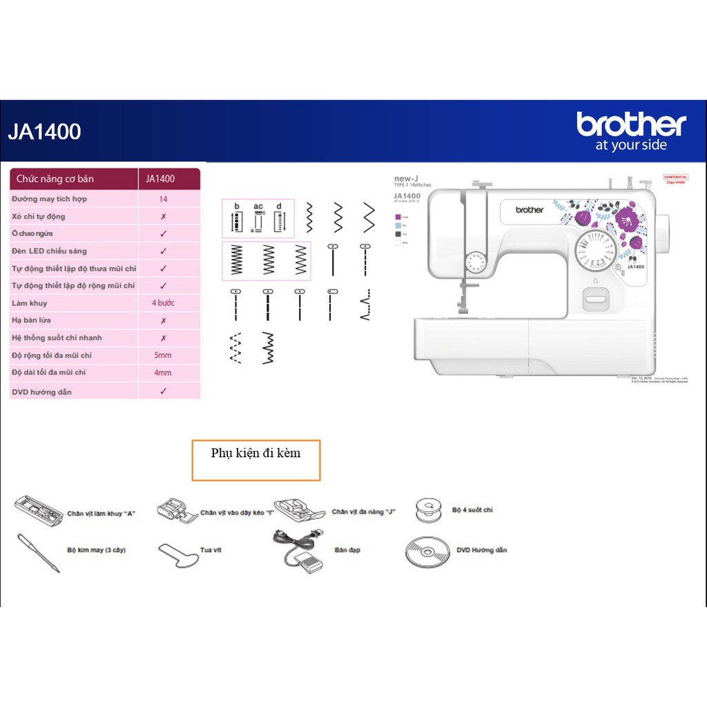 Máy May Brother JA1400 Hàng chính hãng, bảo hành 12 tháng