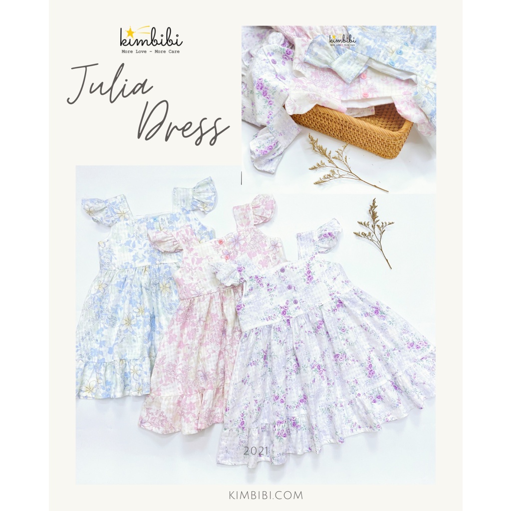 Váy thô xô Nhật mềm nhẹ mát mùa hè tay cánh tiên nữ tính màu hoa pastel Kimbibi Julia thumbnail