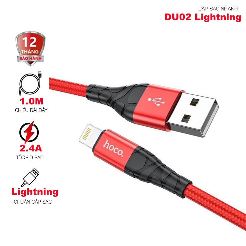 Dây Sạc Iphone Dây Dù Chống Đứt Sạc Nhanh Iphone Hoco DU02 Dòng 2.4A Iphone/Android 1M/2M Iphone/Micro/Type C - BH12T