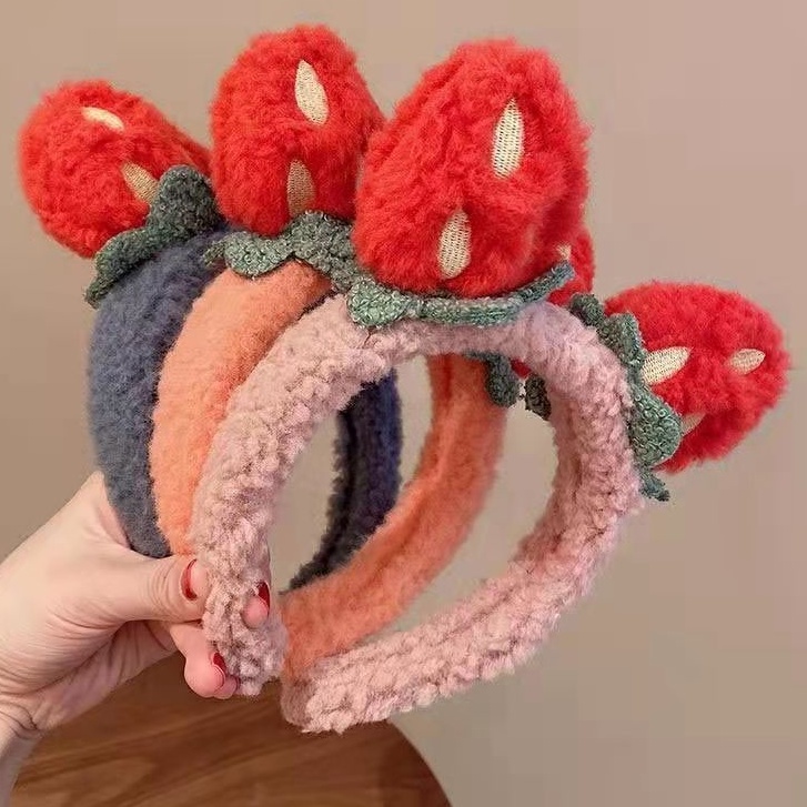 Băng Đô Cài Tóc Bằng Vải Bông Mềm Mại Họa Tiết Dâu Tây Nhiều Màu Sắc Bờm Cài Tóc Phong Cách Hàn Quốc Cho Nữ - #bangdo