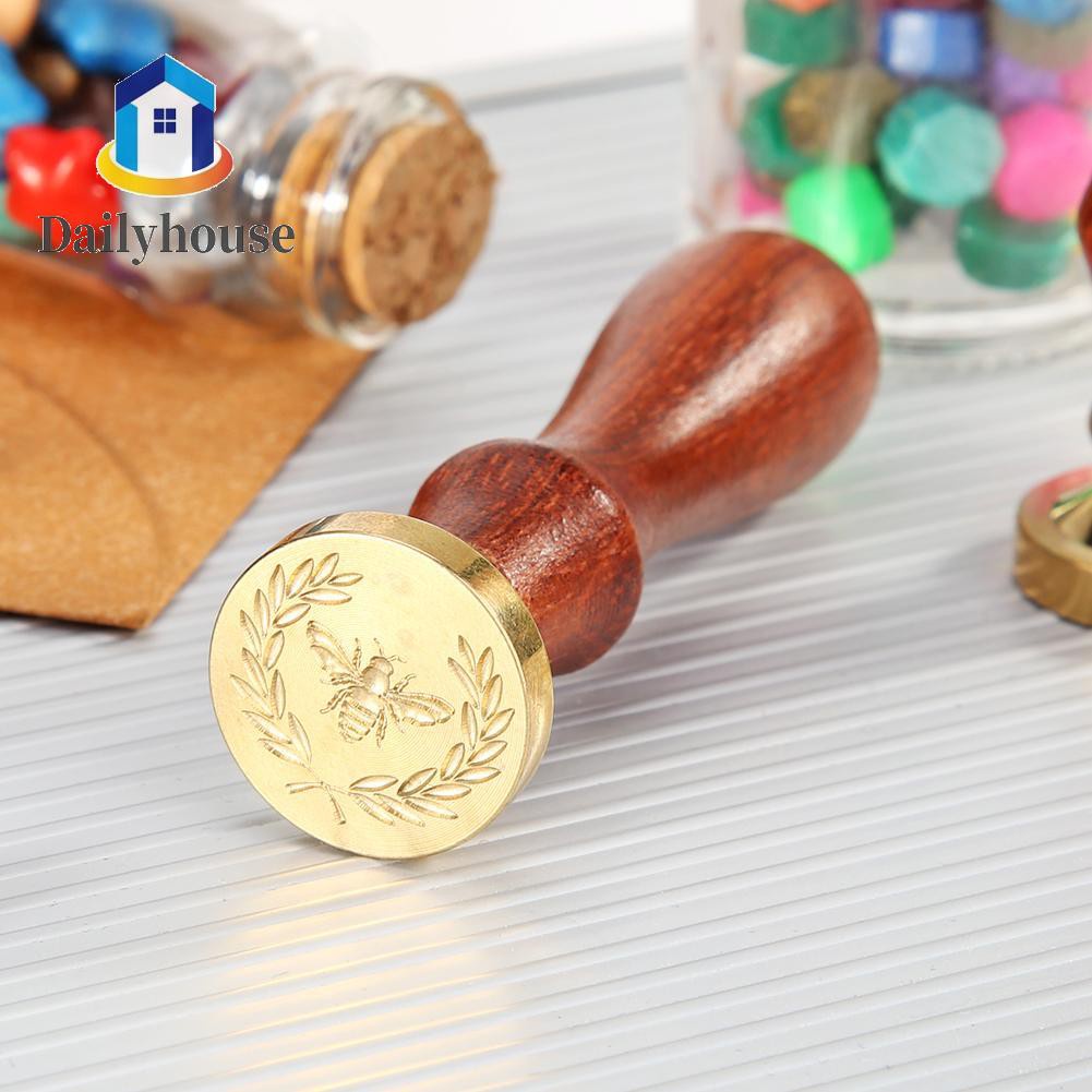 Wood Handle Antique Plant Pattern Metal Sealing Wax Stamp DIY Wedding Invitation