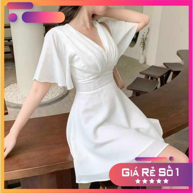 Đầm dự tiệc đầm trắng cổ V dáng xòe midi siêu xinh