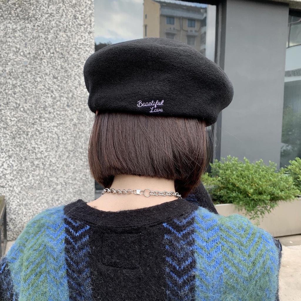 Mũ nồi MG STUDIO vải len thêu họa tiết bướm thời trang