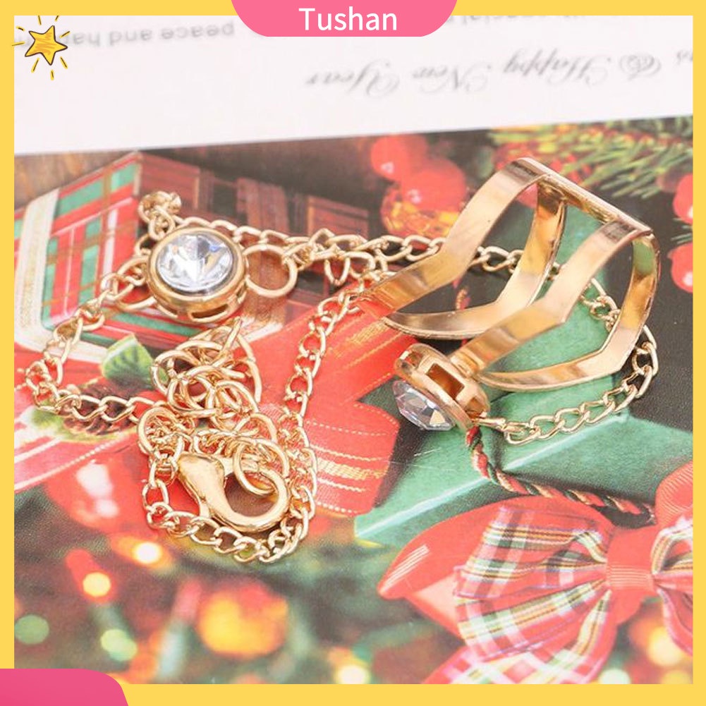 TUSH_Fashion Hollow Geometric Rhinestone Inlaid Ring Bracelet Wedding Bridal Jewelry