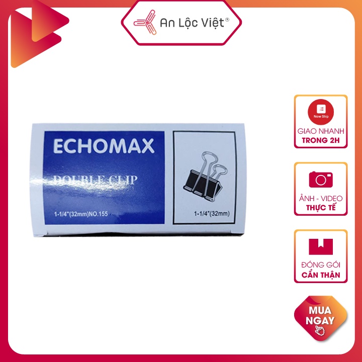 1 Hộp = 12 cái Kẹp Bướm - Kẹp Giấy Đen EchoMax 15mm - 19mm- 25mm - 32mm - 41mm - 51mm chất liệu inox không rỉ, cứng cáp.