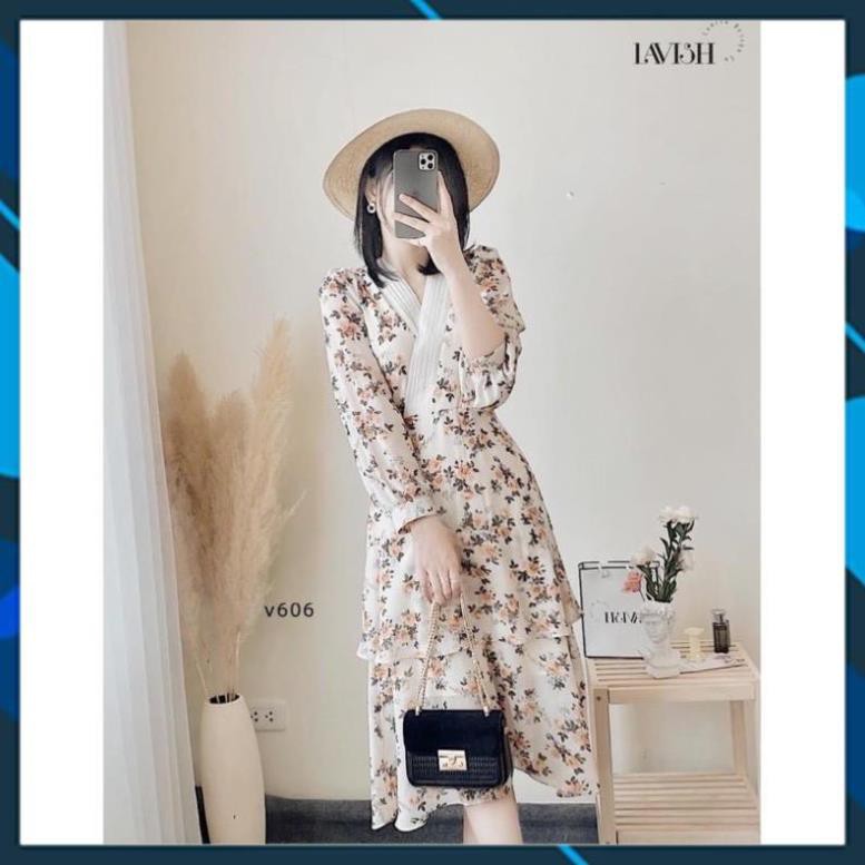 Váy Xòe Nữ, Đầm Hoa Tầng Cổ Phối Trắng Tay Bồng Chất Voan Lụa Tôn Dáng Nữ Tính Nhẹ Nhàng. . | BigBuy360 - bigbuy360.vn