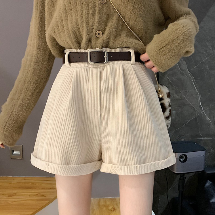 Quần Ngắn Nhung Eo Cao Ống Rộng Thời Trang Thu Đông Cho Nữ