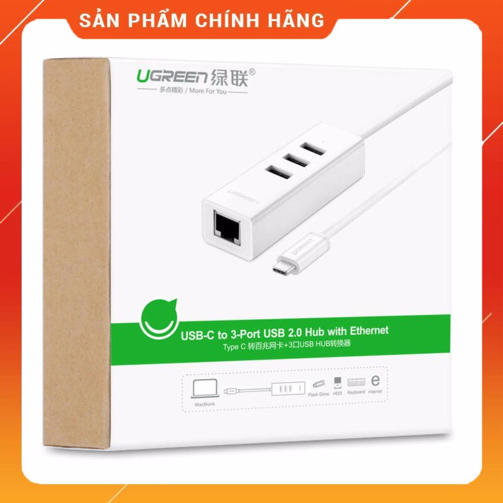 Cáp chuyển đổi USB type C sang Ethernet RJ45 + Hub 3 cổng USB 2.0 dài 30cm UGREEN 20792 dailyphukien