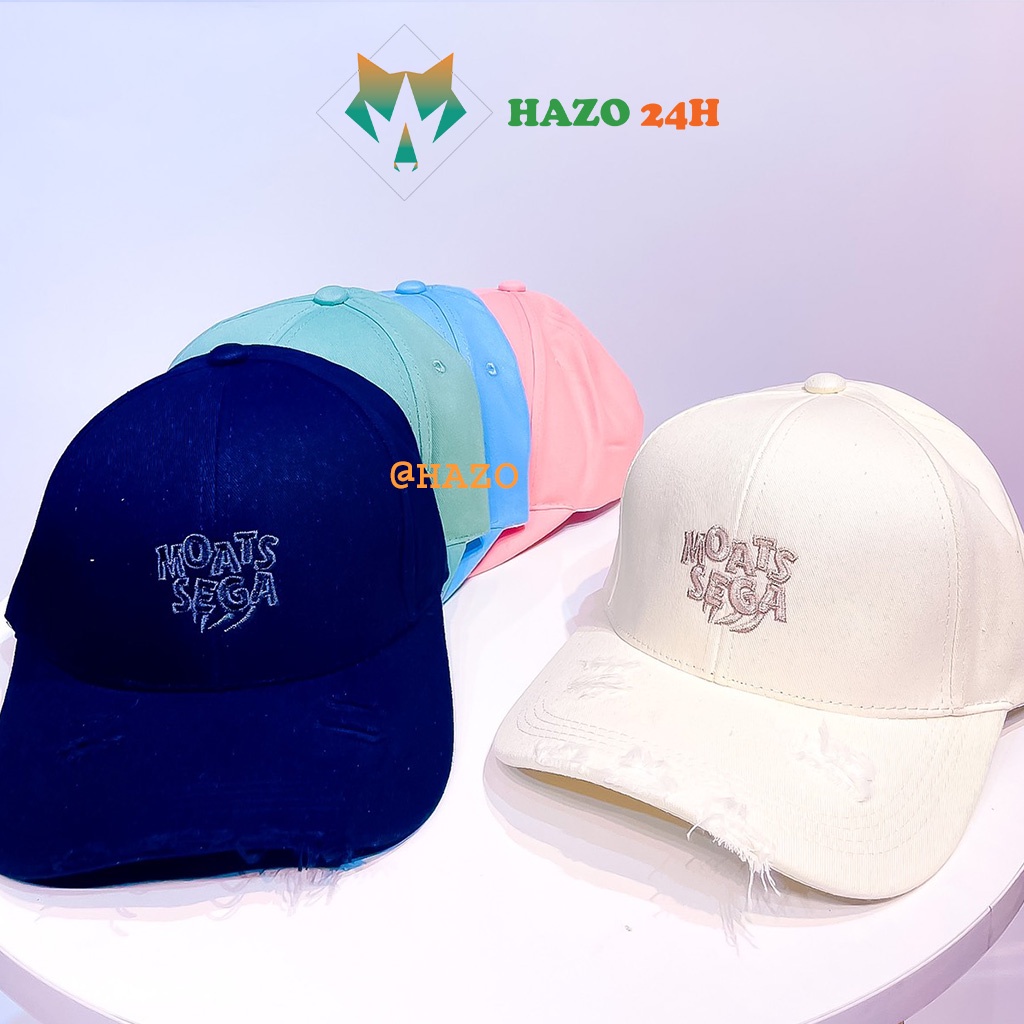 Mũ Lưỡi Trai Nón Kết Thêu Chữ Moats Sega Kiểu Rách Fashion 406 Phong Cách Ulzzang Form Unisex Nam Nữ - Hazo