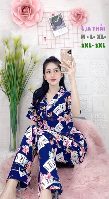 🍃CÓ BIGSIZE ĐỒ BỘ PIJAMA LỤA THÁI HOẠ TIẾT QUẦN DÀI TAY NGẮN 🍃 | BigBuy360 - bigbuy360.vn
