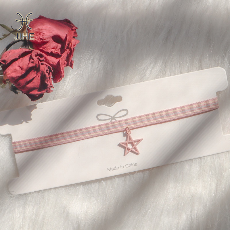【JIHE】Vòng Cổ Choker Mặt Ngôi Sao Kẻ Sọc Màu Sắc Thời Trang