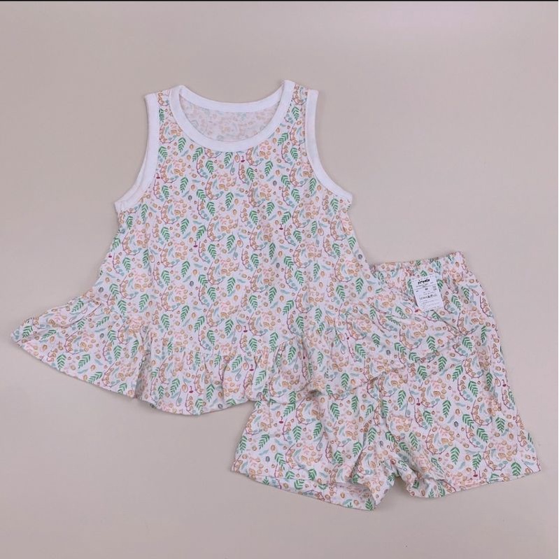 [80,90,100,110,120] Bộ ba lỗ sát nách babydoll cotton thông hơi cho bé gái vải xuất Hàn