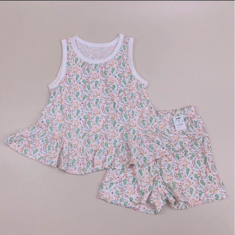 [80,90,100,110,120] Bộ ba lỗ sát nách babydoll cotton thông hơi cho bé gái vải xuất Hàn