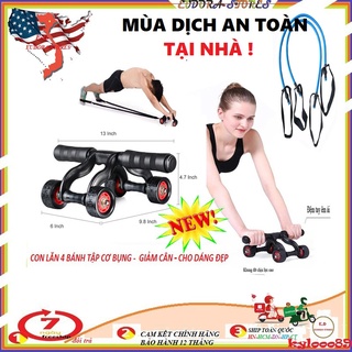 Con lăn tập bụng 4 bánh và dây kéo cơ chân, lưng cao cấp - tập thể dục, tập gym - cơ bụng thông minh