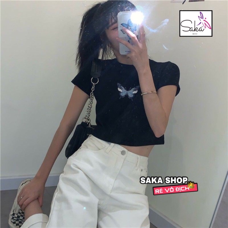 Áo croptop thêu hình xinh vải thun đẹp