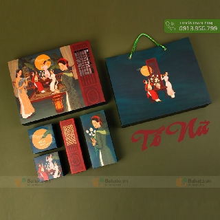Bộ túi hộp trung thu 4 bánh 150g - 250g tố nữ