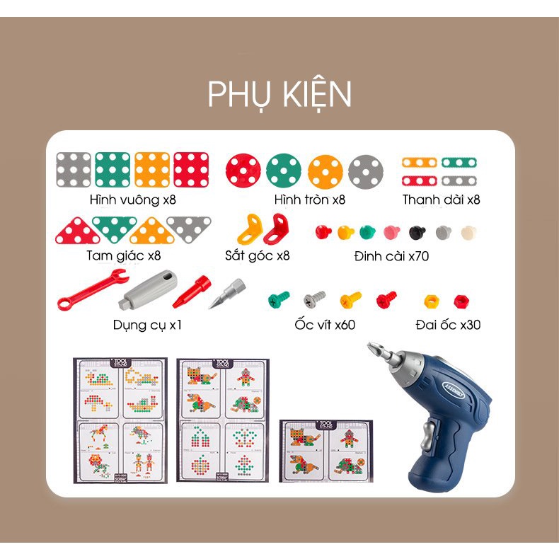 Bộ Đồ Chơi Lắp Ráp Cao Cấp Bé làm Kĩ Sư - Có Khoan Điện , Tua Vít, Cờ Lê - Đồ chơi Trí Tuệ