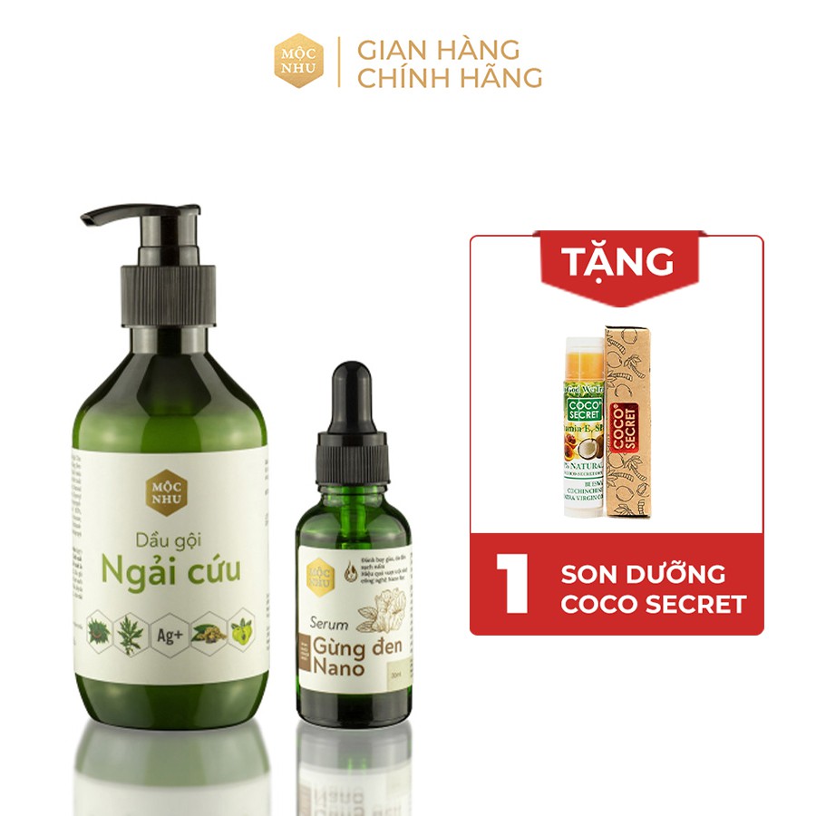 Bộ Đôi Dầu Gội Ngải Cứu + Serum Gừng Đen Nano Mộc Nhu - Dứt Điểm Gàu Ngứa, Nấm Da Đầu (Gội 300ml, Serum 30ml)