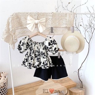 Quần áo bé gái - Bộ hoa nhúm bánh bèo siêu xinh cho bé 1-5 Tuổi