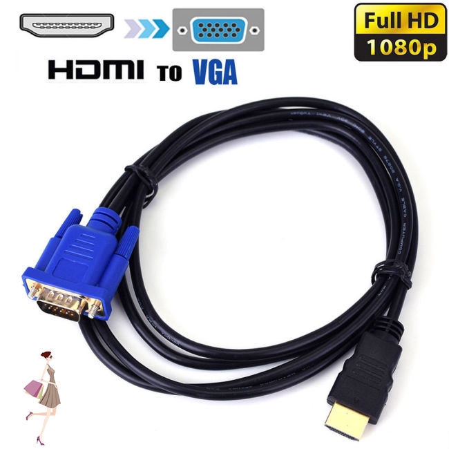 Dây cáp chuyển đổi đầu HDMI sang VGA HD 1080P dài 1.8M