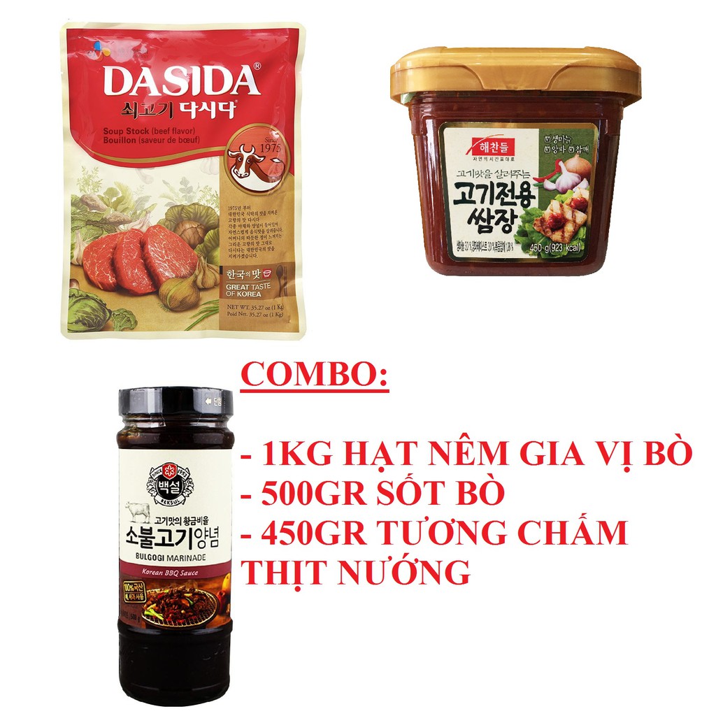 ( COMBO ) HẠT NÊM GIA VỊ BÒ DASIDA 1KG KÈM TƯƠNG CHẤM THỊT NƯỚNG 450G + SỐT ƯỚP THỊT BÒ 500G GIÁ TỐT