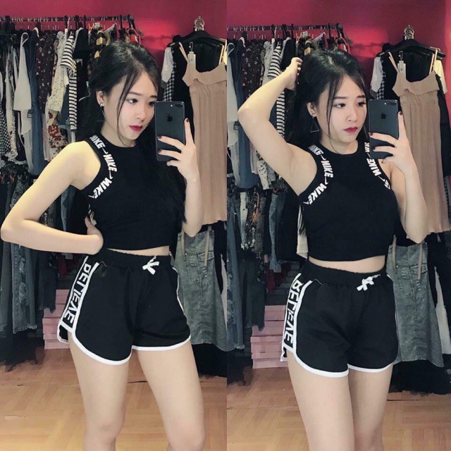 Bộ THỂ THAO TẬP GYM Áo viền chữ + quần chữ - SCXB19