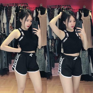 Bộ THỂ THAO TẬP GYM Áo viền chữ + quần chữ - SCXB19