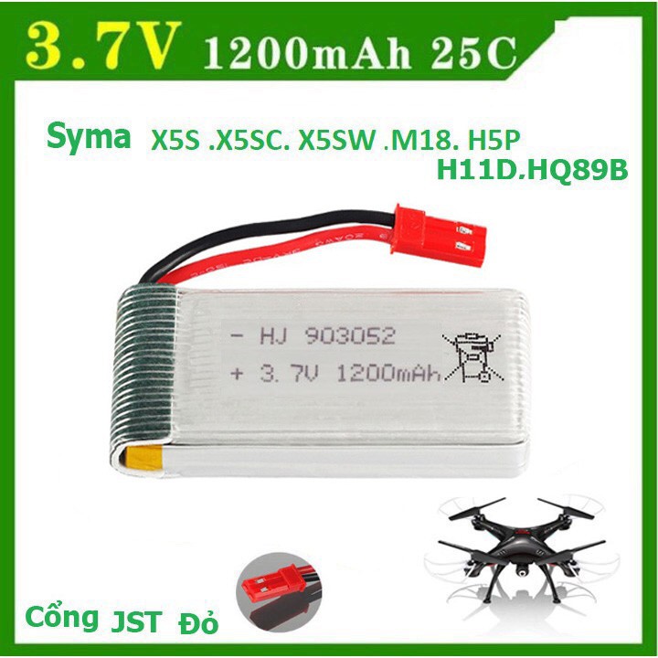 Pin Máy Bay Điều Khiển Dung Lượng Cao 3.7V 1200mAh 25C ( Cổng JST Đỏ Dài )