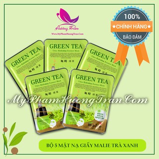 Bộ 5 Mặt Nạ Giấy Green Tea (Trà Xanh) Malie Ultra Hydrating Essence Mask - Chính Hãng Hàn Quốc
