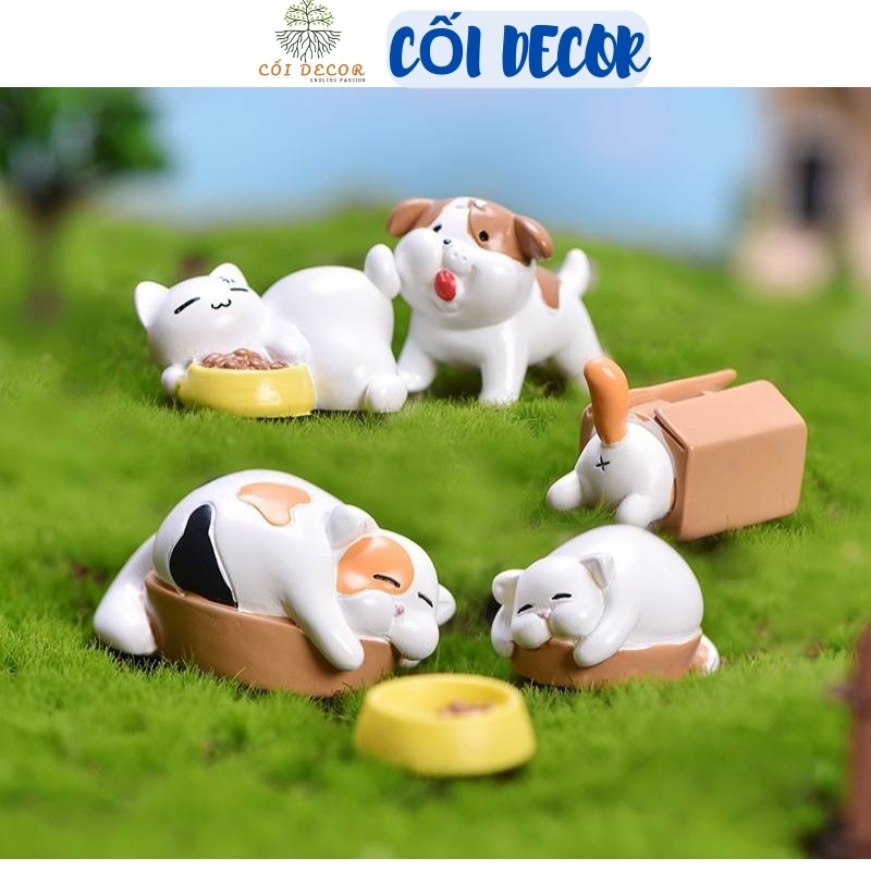 Tiểu cảnh mini ❤️ Mô hình mèo và các con vật tham lam trang trí tiểu cảnh sen đá, sân vườn, terrarium