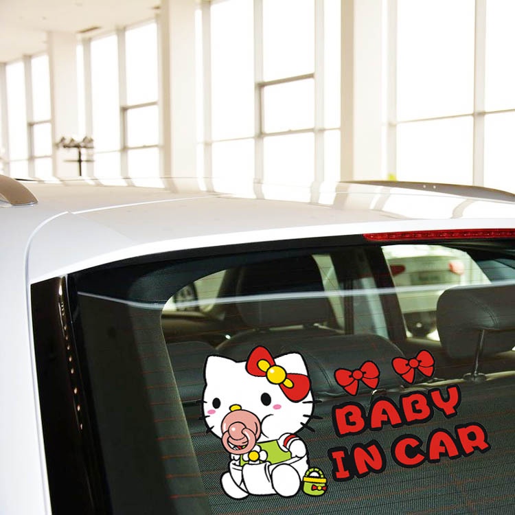 Miếng Dán Trang Trí Kính Chắn Gió Cửa Sổ Xe Hơi Hình Hello Kitty Màu Hồng Dễ Thương