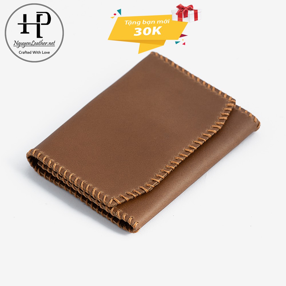 Ví Đựng thẻ - Card Holder Hand Made Da Bò Mộc Phong Cách Cổ Điển Sang TRọng Màu Nâu Đen Nguyen Leather