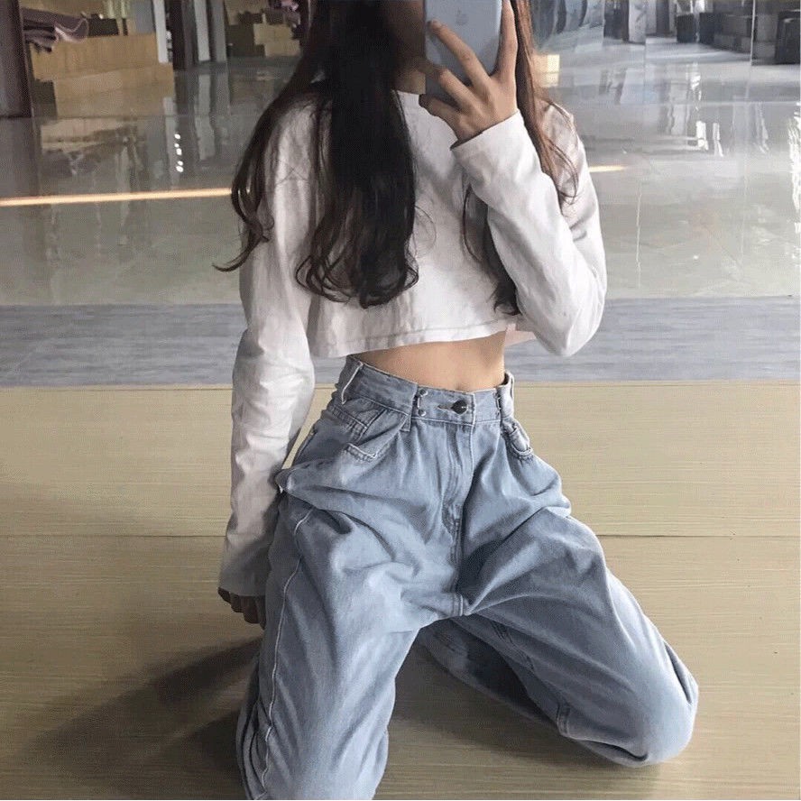 LEEVA - Quần jeans nữ dài ống suông phối nút gài eo Q035