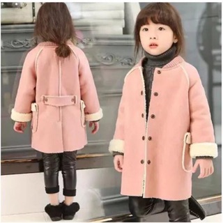 Áo khoác da lộn lót lông cho bé gái