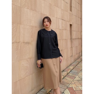 Áo Cổ Sen - Đen Viền Chỉ [A024 - Senbe Clothing]