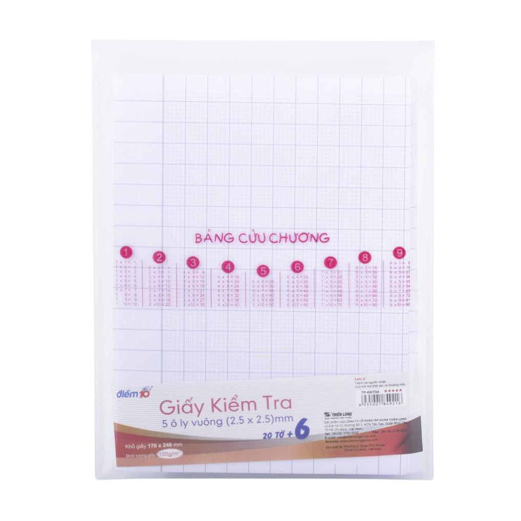 Giấy kiểm tra Điểm 10 TP-GKT04 (5 ô ly ) - 20 tờ đôi và 6 tờ đơn/xấp