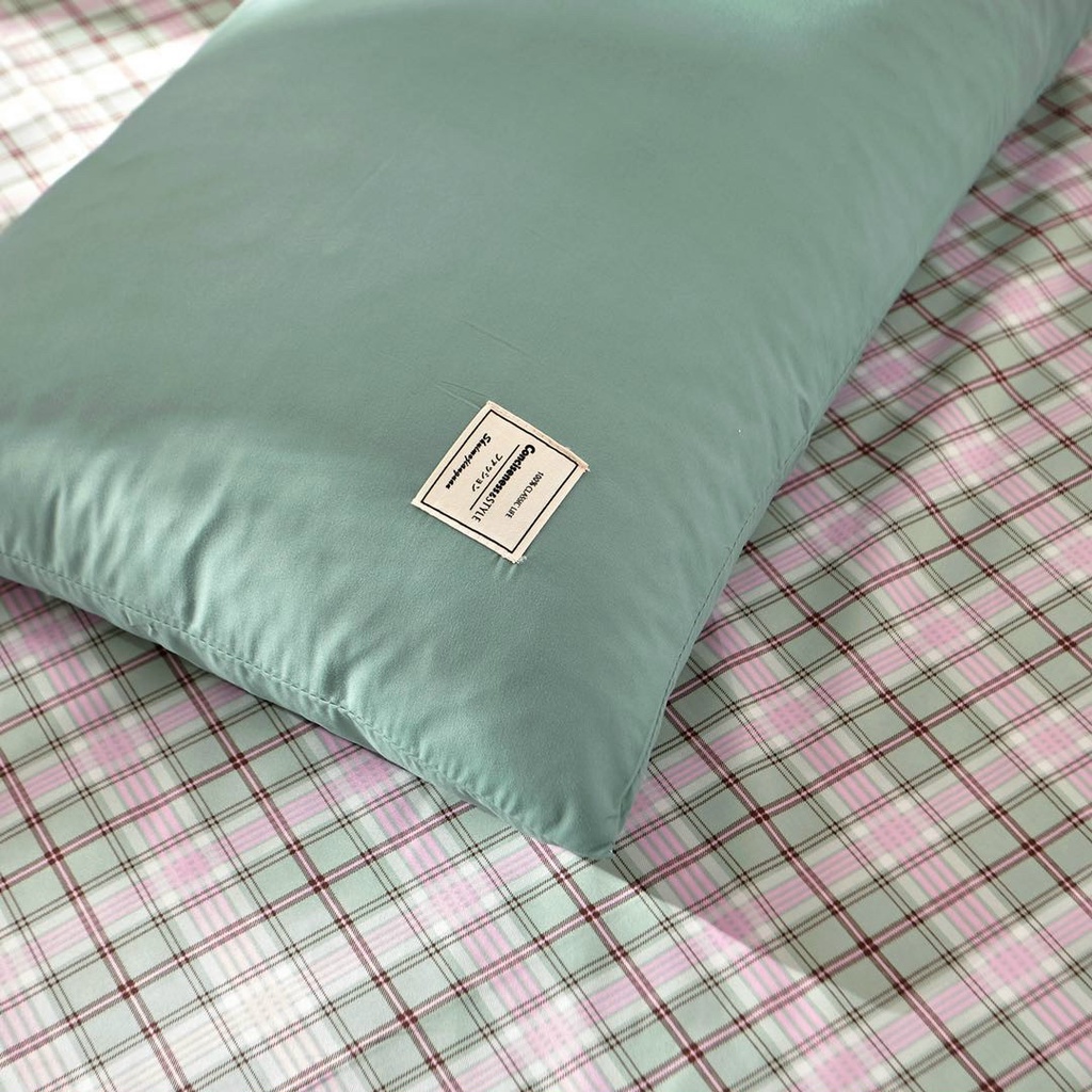 Bộ Chăn Ga và Vỏ Gối Cotton Tici Mix Kẻ Hồng Xanh Mới (Sản phẩm không kèm ruột)