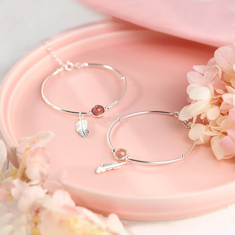 Vòng tay nữ bạc S925  - Lắc tay nữ bạc Ý đá hồng lông vũ dễ thương, thanh lịch ZAZA accessories ZVT0073