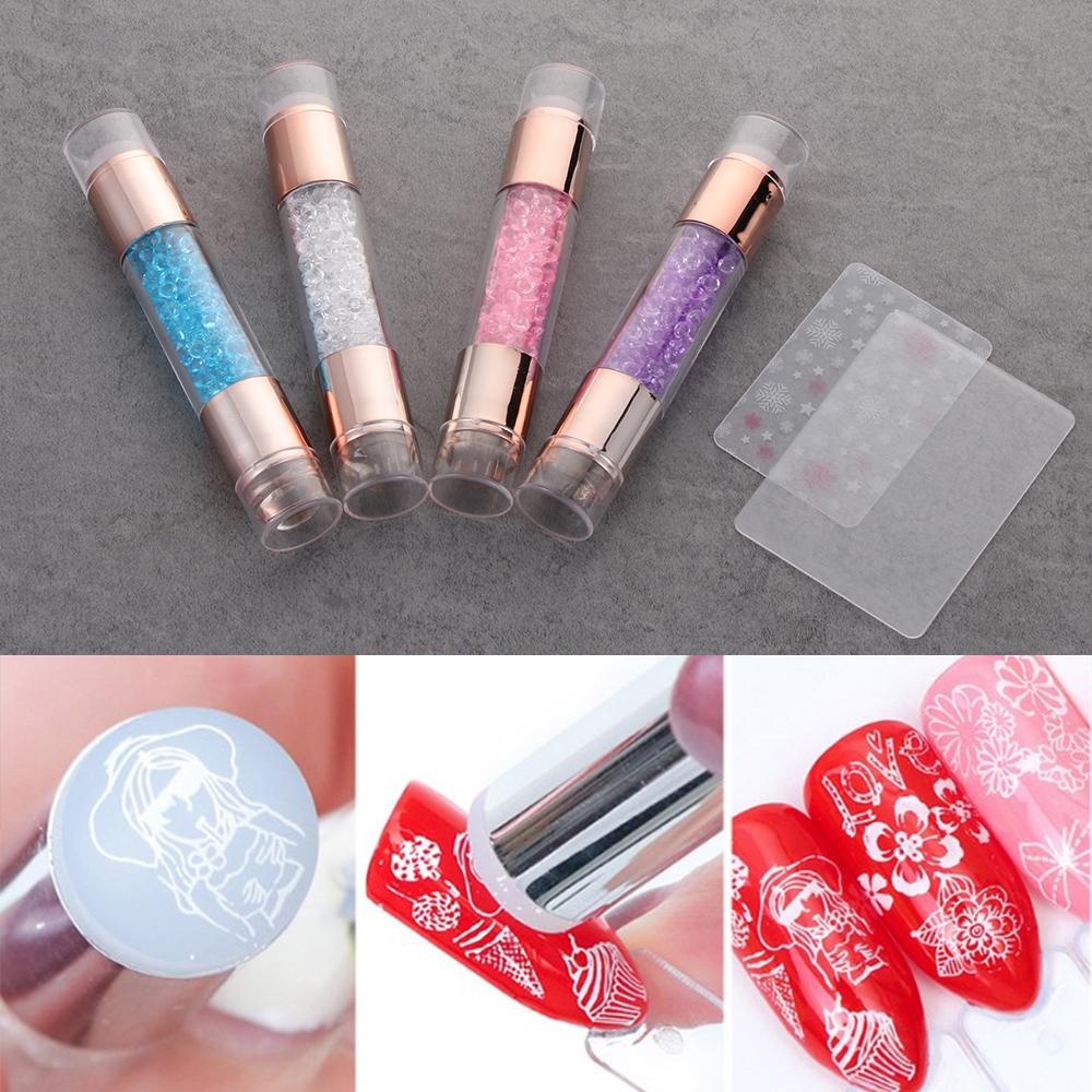 Set 3 Con Dấu Trang Trí Móng Tay Bằng Silicone Hình Trụ Dài Màu Trắng Trong Suốt DIY