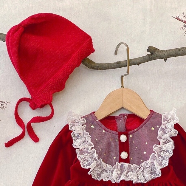 Quần áo trẻ em Quỳnh Boutique Mẫu váy đỏ nhung cực yêu cho bé