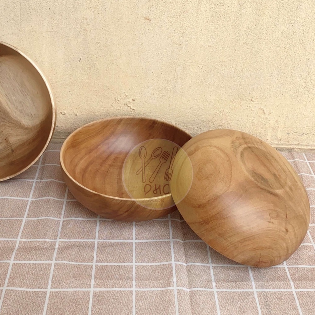 Bát gỗ Keo nguyên khối kích thước  đựng Salad/món trộn/hoa quả/đồ khô DHC Decor