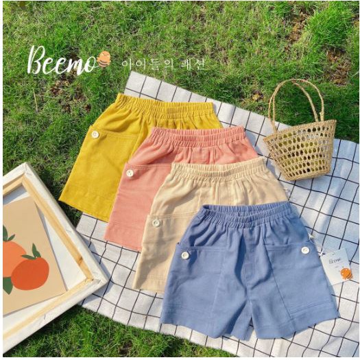 Quần đùi ngắn mặc nhà cho bé chất liệu linen có túi sườn cho bé trai bé gái - GELU KIDS QBU001