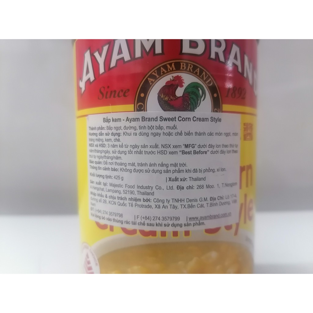 [425g] Bắp kem [Thailand] AYAM Sweet corn cream style (halal) (bph-hk)