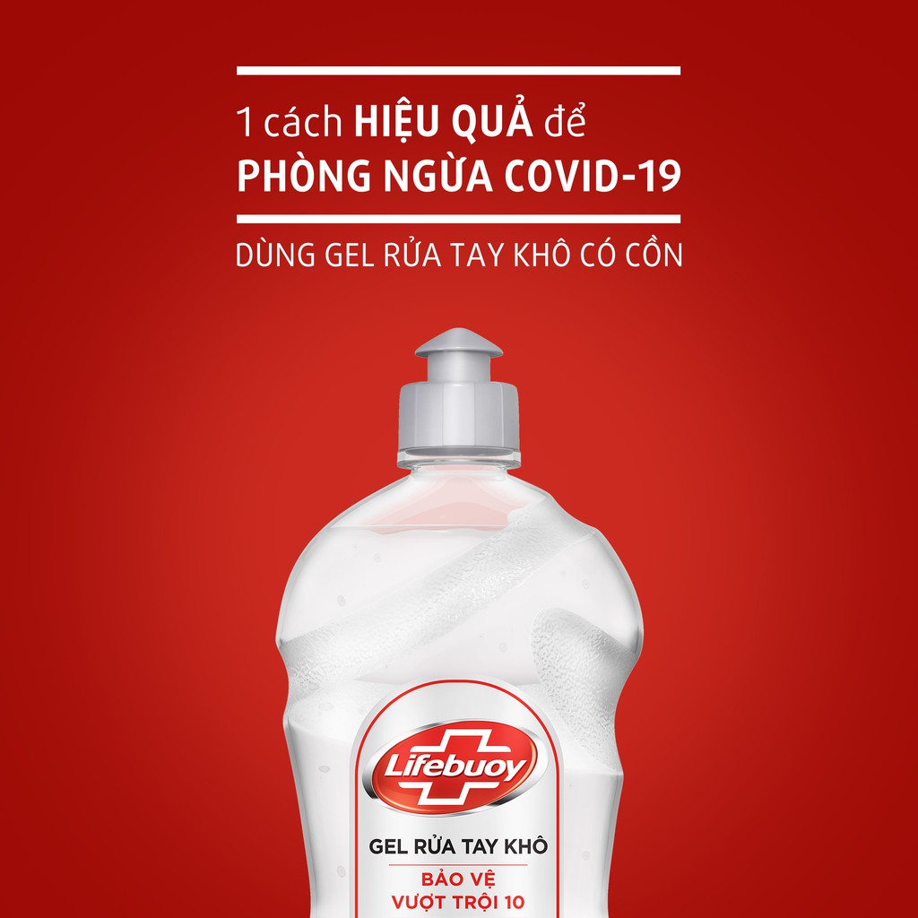 Gel rửa tay khô sạch siêu nhanh Lifebuoy Bảo Vệ Vượt Trội 10 (Chai nắp bạc 500ml) | BigBuy360 - bigbuy360.vn