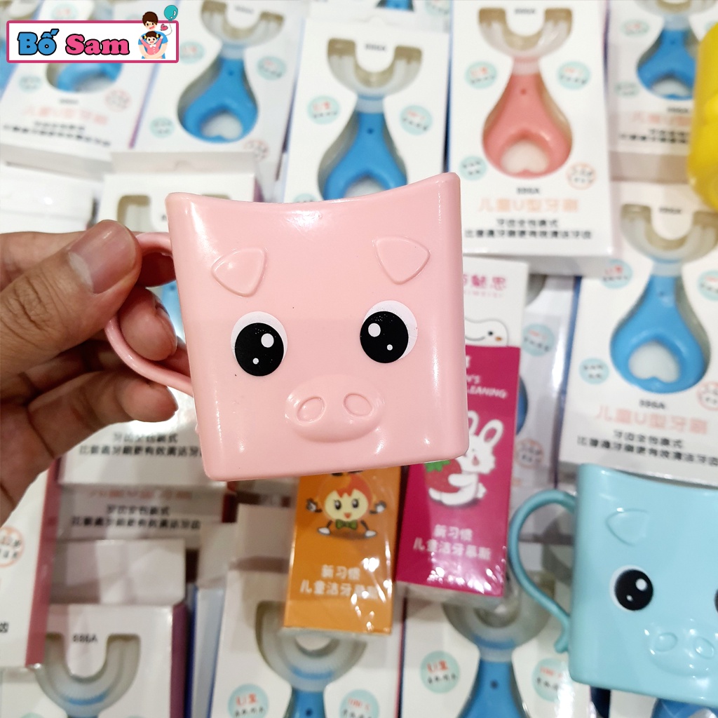 Combo 3 chi tiết bàn chải Gấu chữ u, kem đánh răng và cốc cho bé silicon siêu mềm Shop Bố Sam