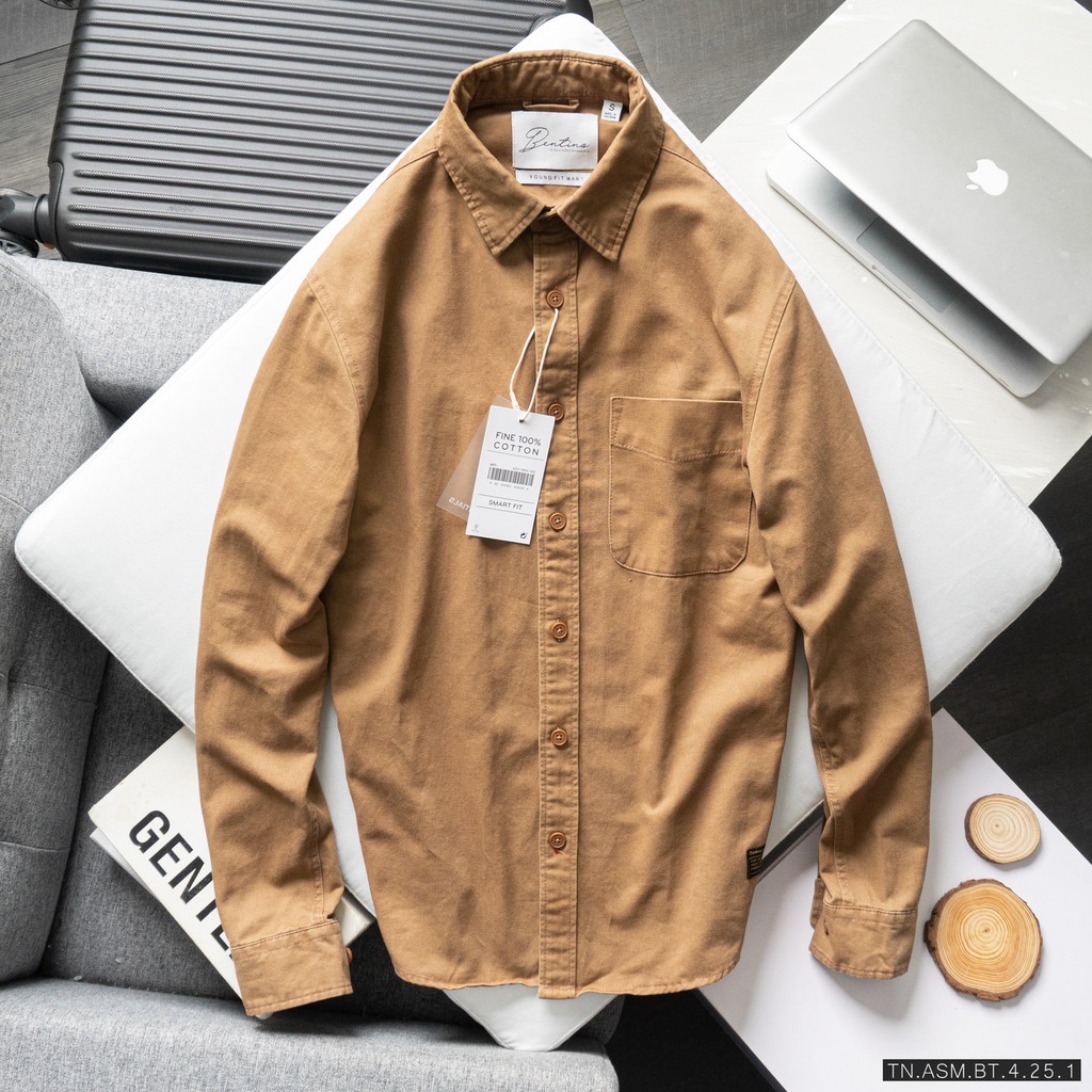 Áo sơ mi nam cổ đức dài tay vải kaki wash garment - BENTINO | BigBuy360 - bigbuy360.vn