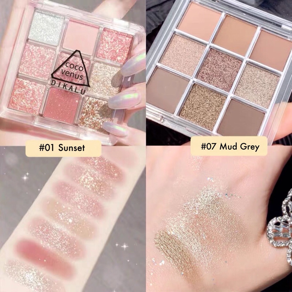 Bảng phấn mắt 9 ô màu nhũ bắt sáng DIKALU xinh xắn tiện lợi Coco Venus DIKA08 DIKA09
